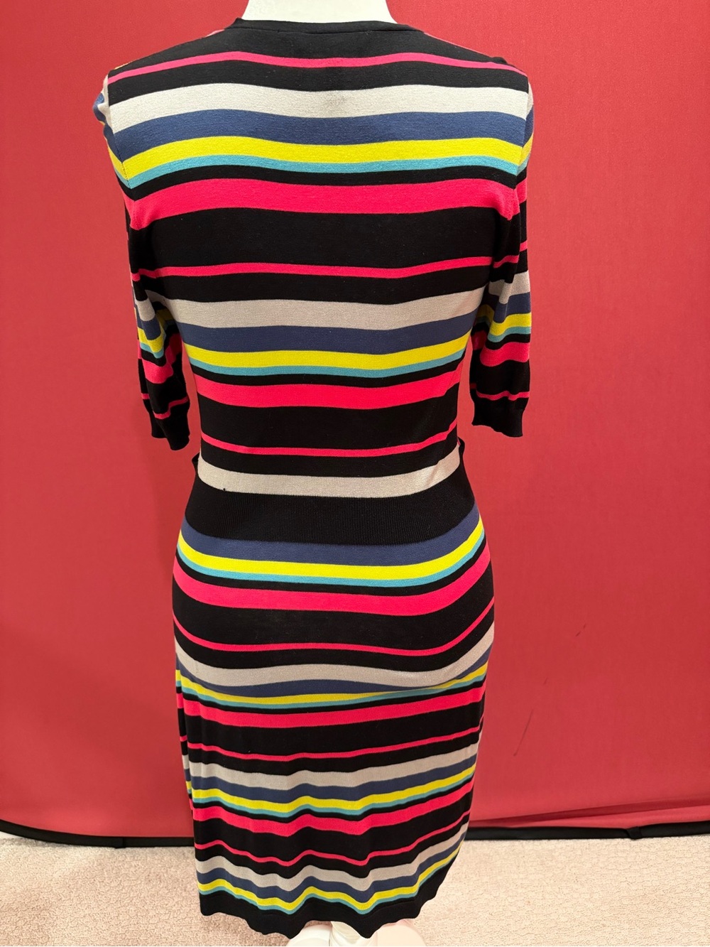 BCBGMaxAzria Striped Wrap Midi Dress in Pink, Yellow & Black - Picture 7 of 7